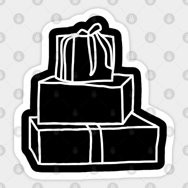 White Line Art Christmas Pile of Three Gift Boxes Sticker by ellenhenryart